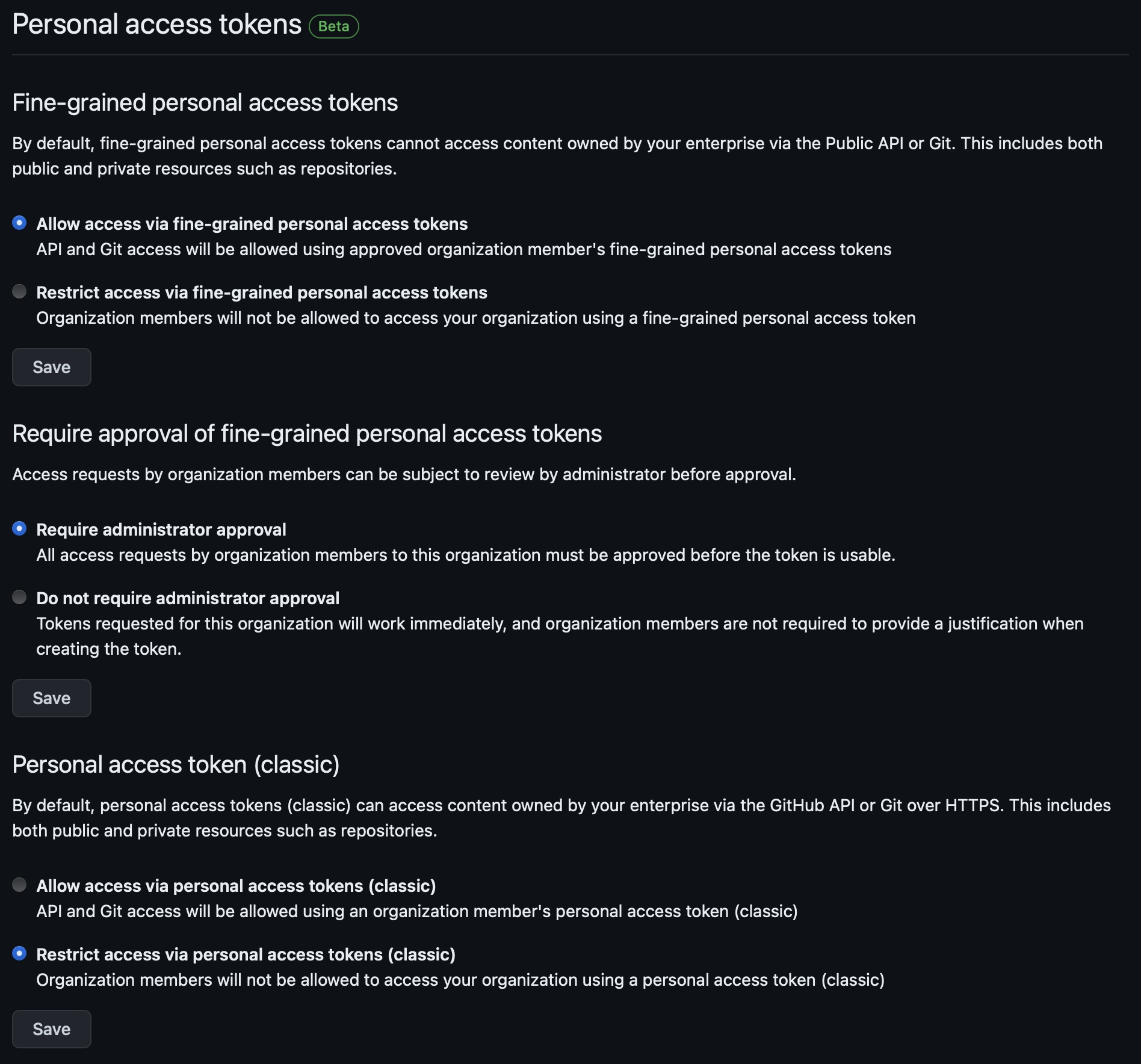 Organization PAT Settings
